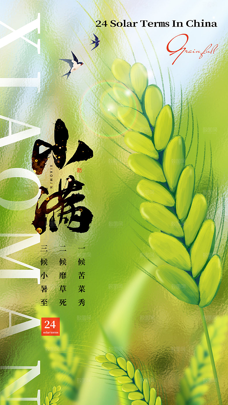 小满节气简约大气海报