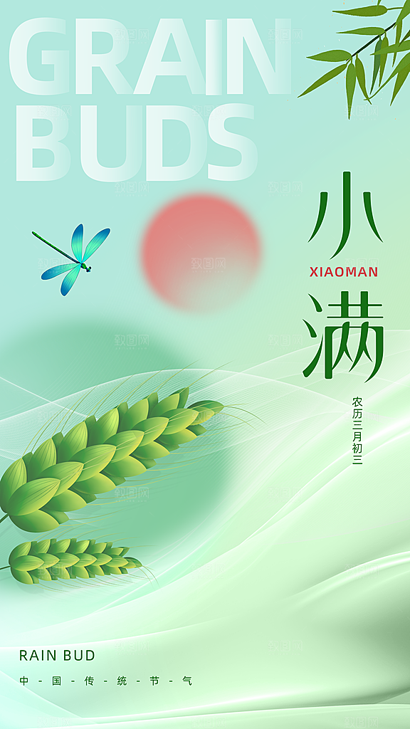 小满节气简约大气海报