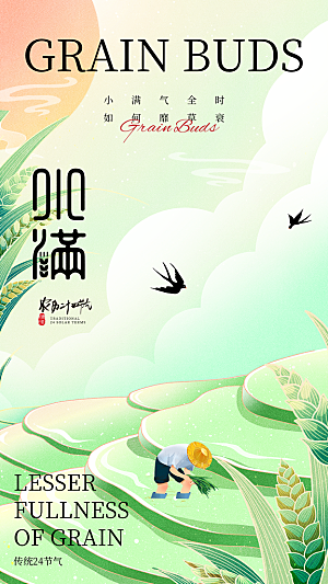 小满节气简约大气海报