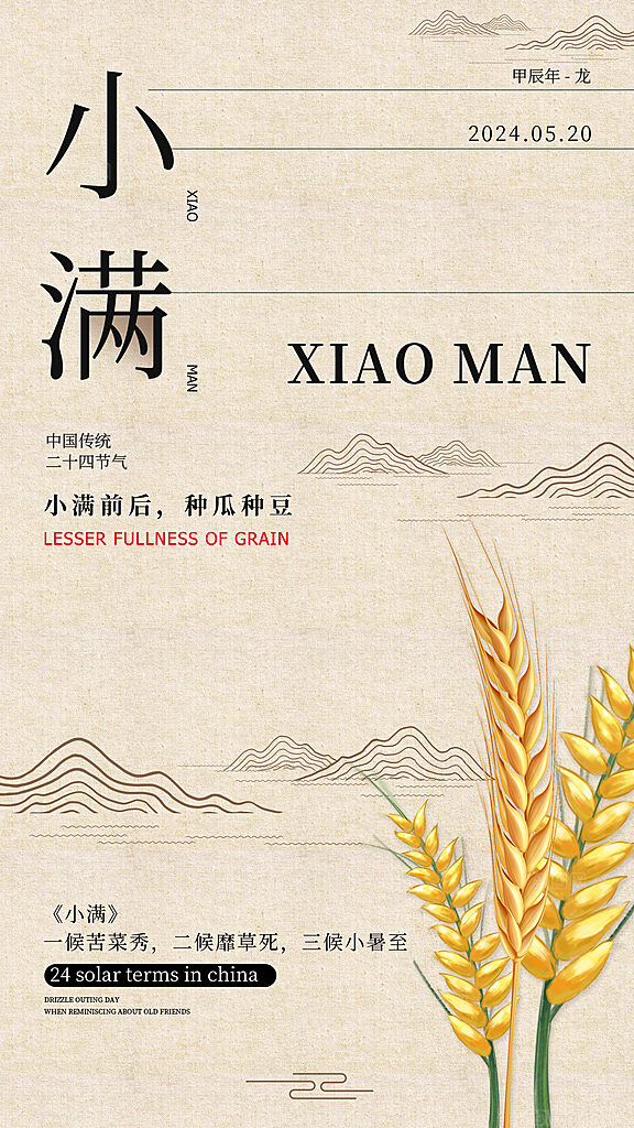小满节气简约大气海报