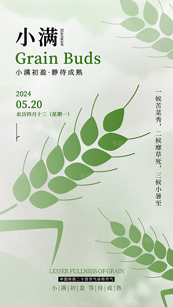 小满节气简约大气海报