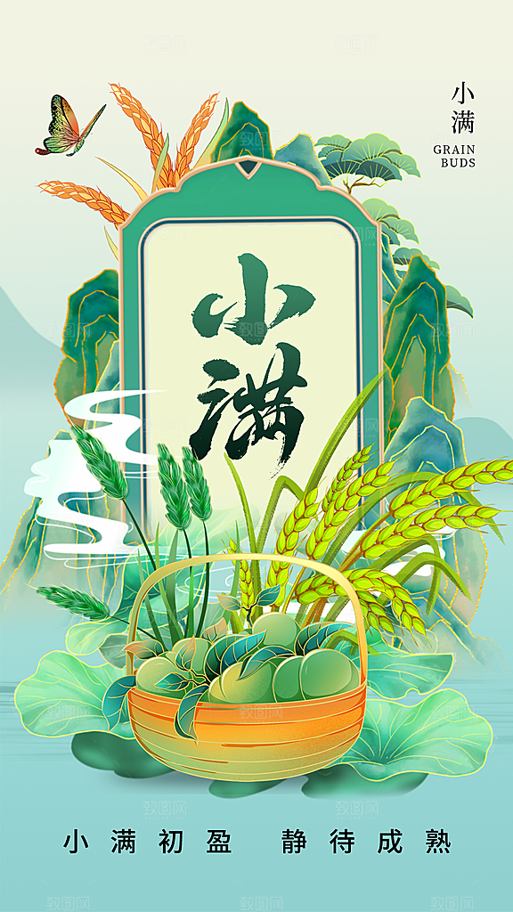 传统节气小满海报模版
