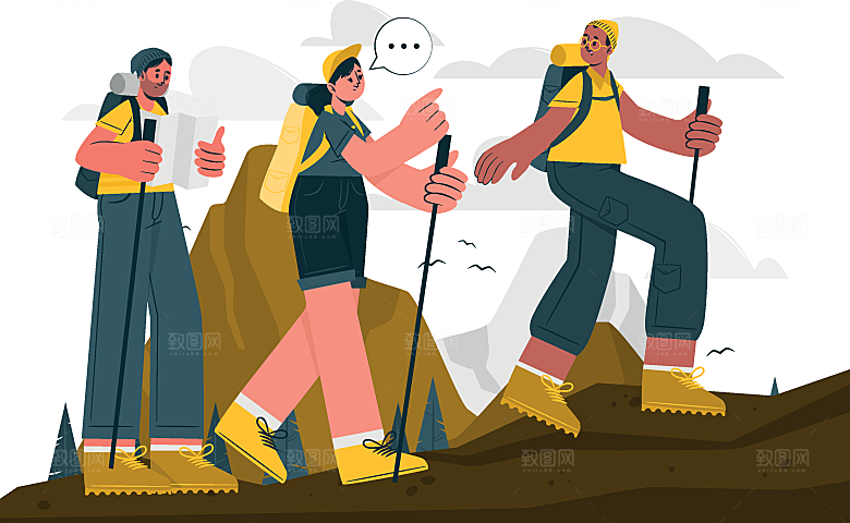 潮流户外运动锻炼大自然场景扁平人物插画