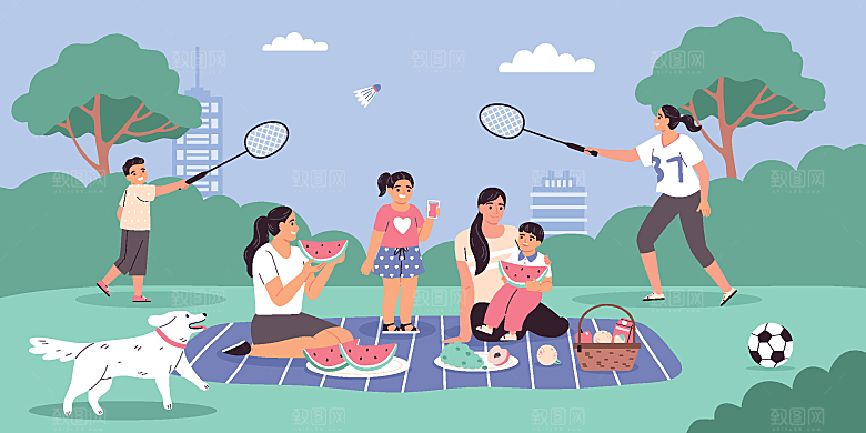 潮流户外运动锻炼大自然场景扁平人物插画