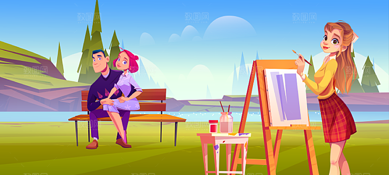 潮流户外运动锻炼大自然场景扁平人物插画