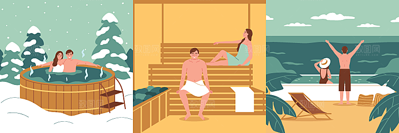 潮流户外运动锻炼大自然场景扁平人物插画