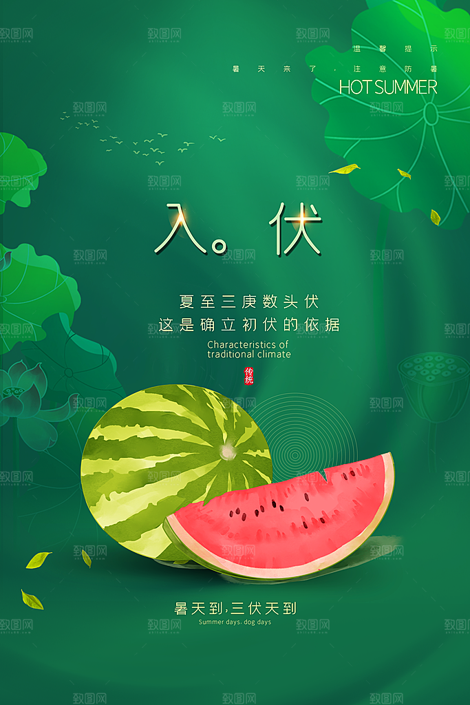 夏日初伏中伏三伏天海报