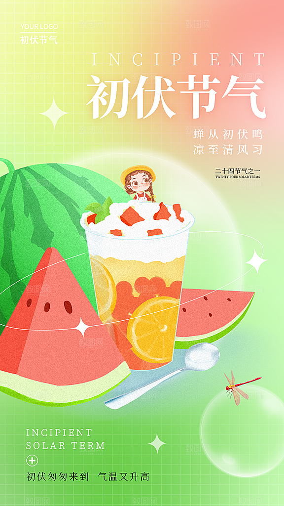 夏日初伏中伏三伏天海报