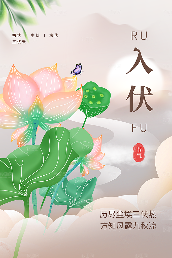 夏日初伏中伏三伏天海报