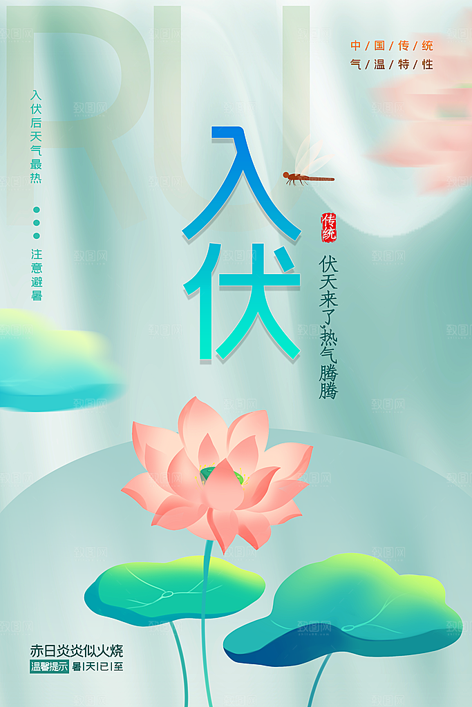 夏日初伏中伏三伏天海报