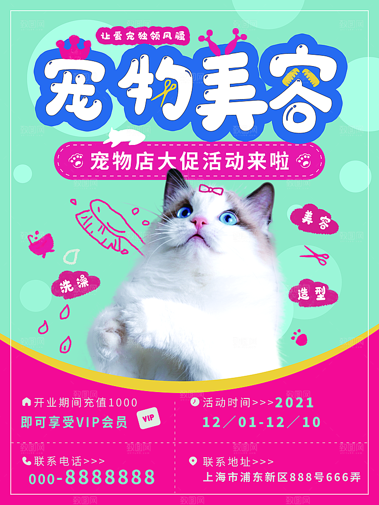 宠物动物口粮商店美容海报