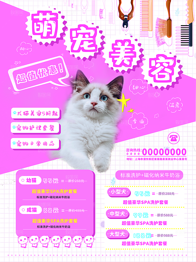 宠物动物口粮商店美容海报