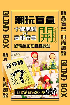 创意潮流酸性全息潮玩盲盒礼盒手办宣传海报