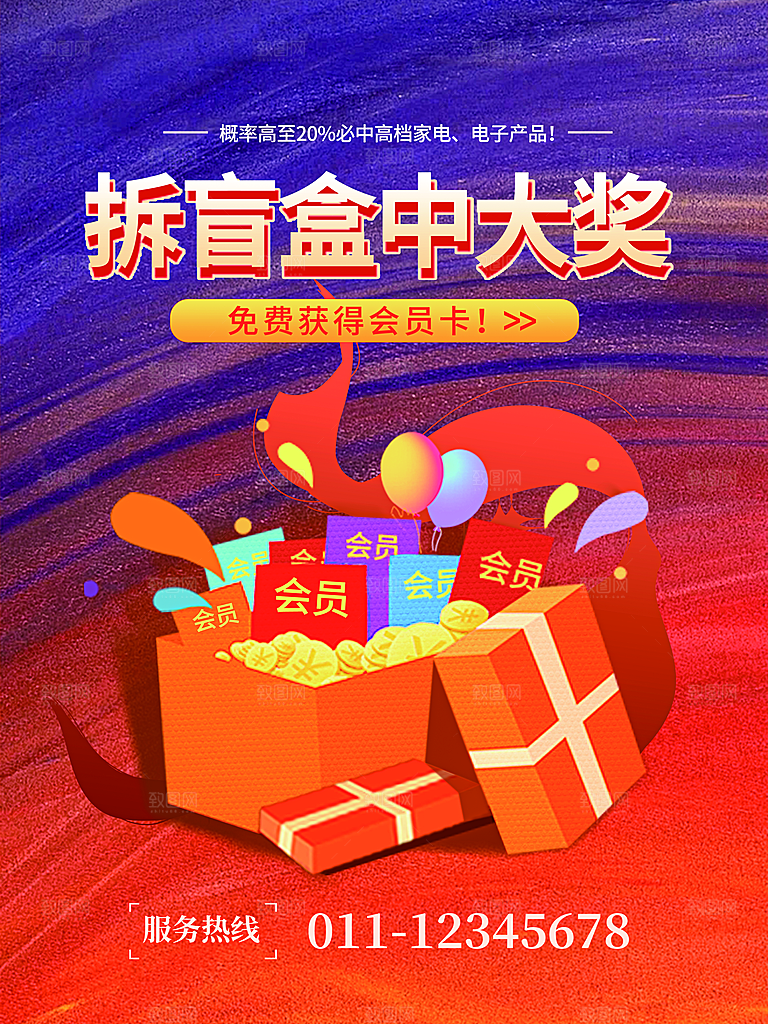 创意潮流酸性全息潮玩盲盒礼盒手办宣传海报