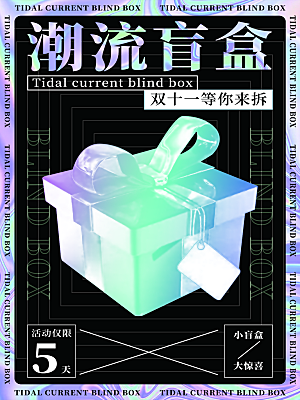 创意潮流酸性全息潮玩盲盒礼盒手办宣传海报