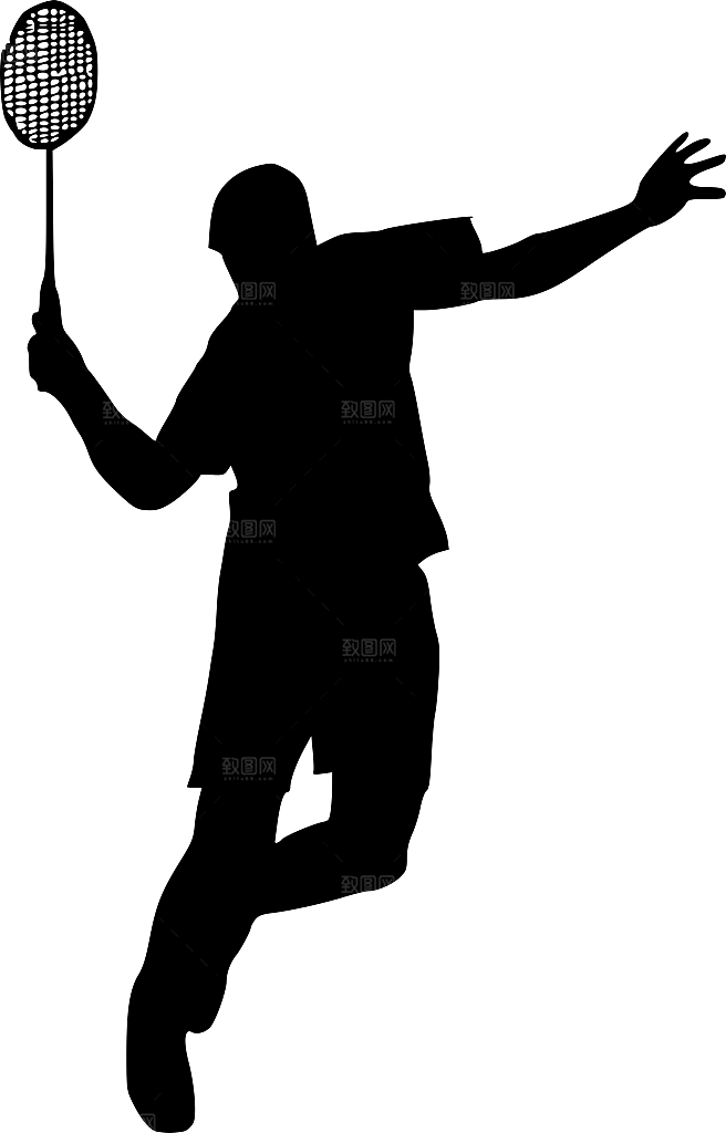 打羽毛球运动会卡通人物剪影比赛打网球