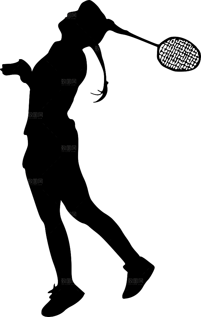打羽毛球运动会卡通人物剪影比赛打网球素材