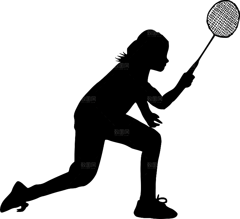 打羽毛球运动会卡通人物剪影比赛打网球素材