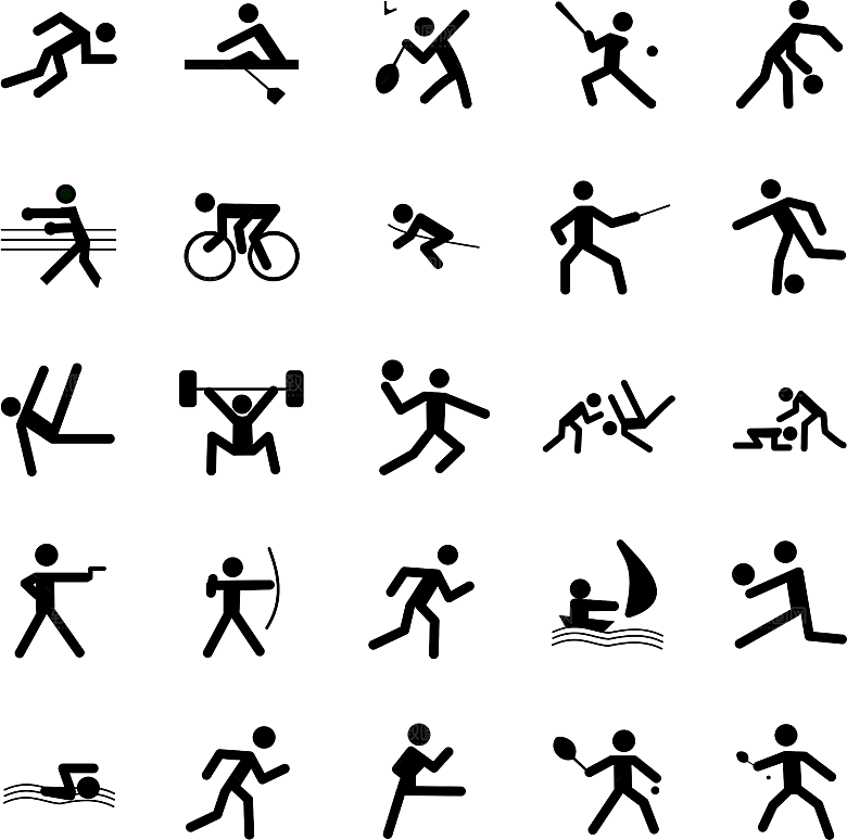 打羽毛球运动会卡通人物剪影比赛打网球素材