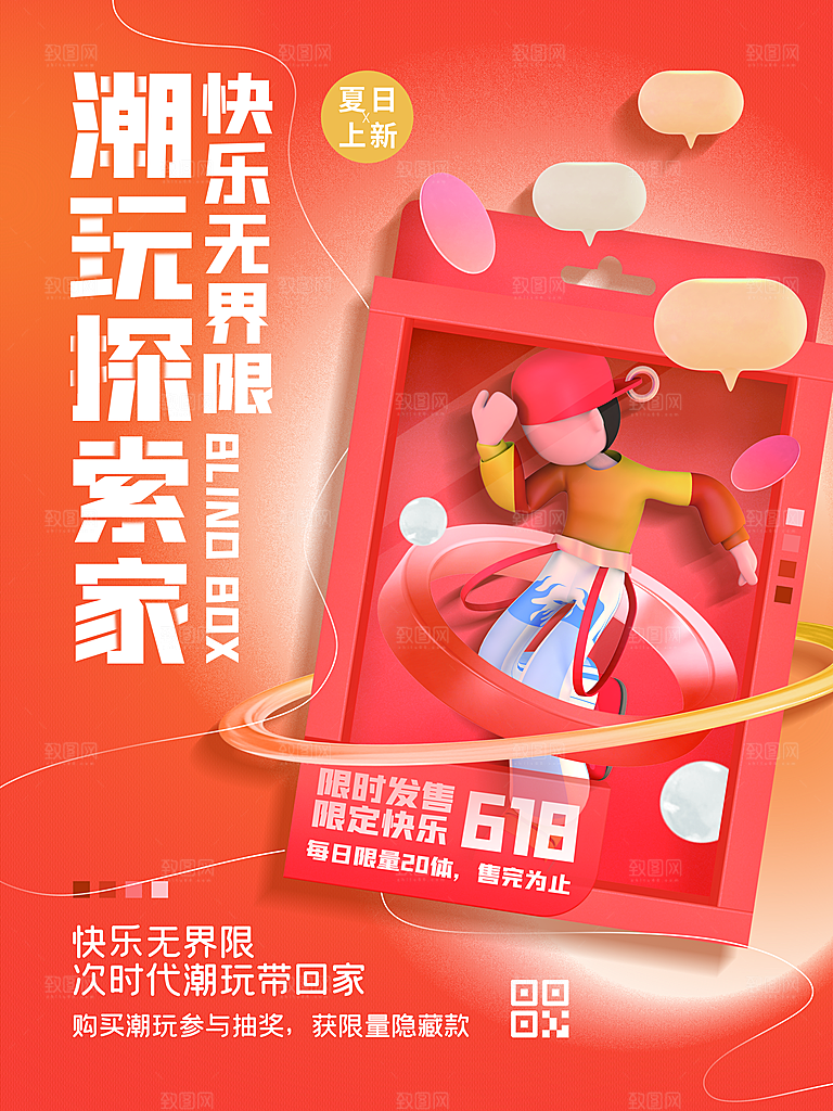 创意潮流酸性全息潮玩盲盒礼盒手办宣传海报