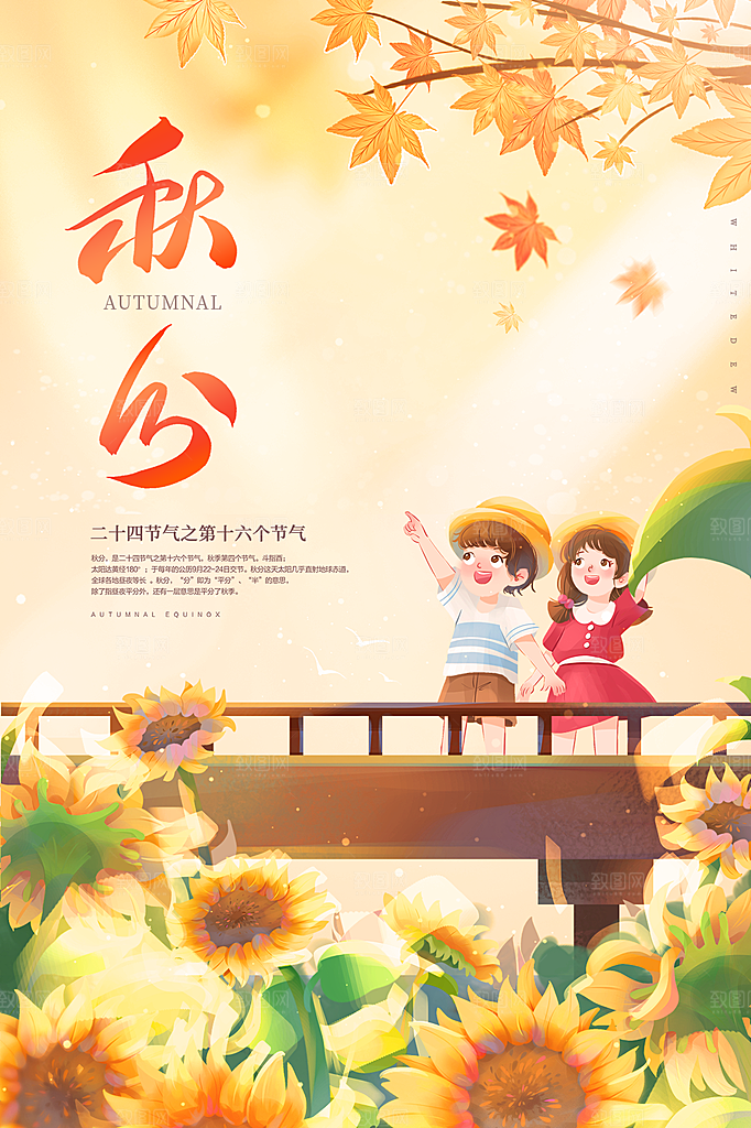秋分节气简约大气海报