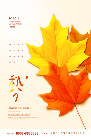 秋分节气简约大气海报