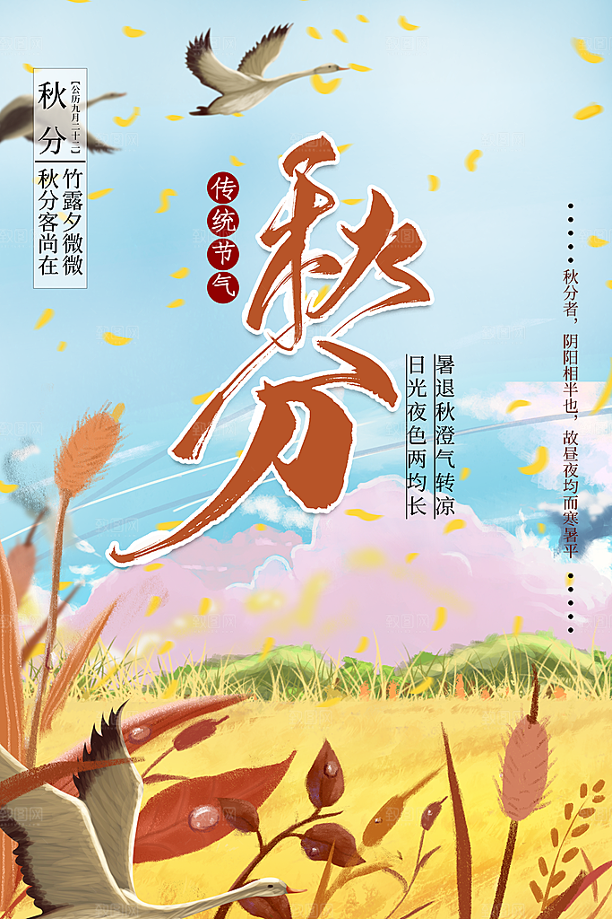 秋分节气简约大气海报