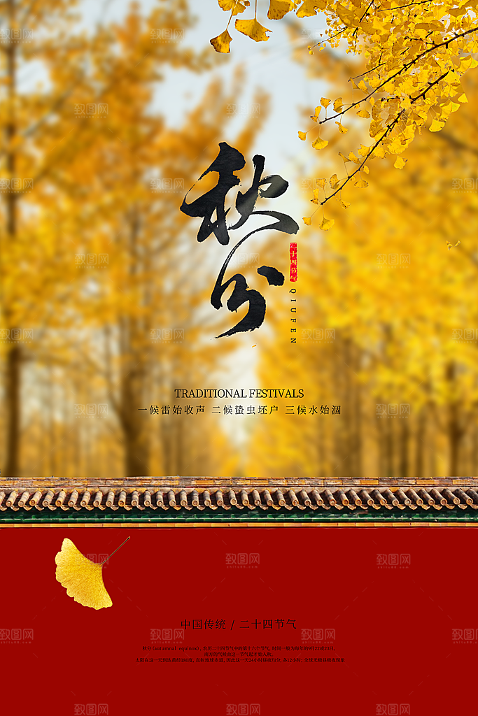 秋分节气简约大气海报
