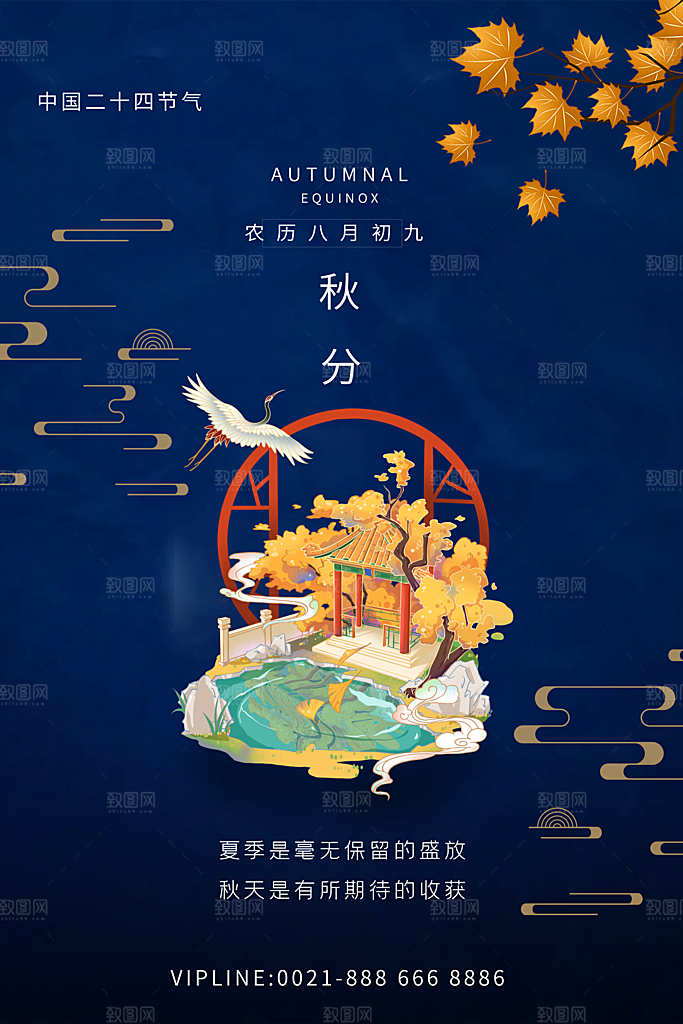 秋分节气简约大气海报