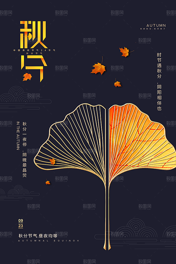 秋分节气简约大气海报