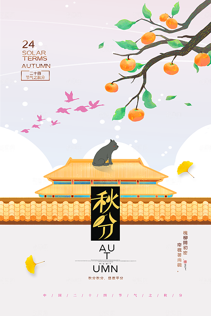 秋分节气简约大气海报