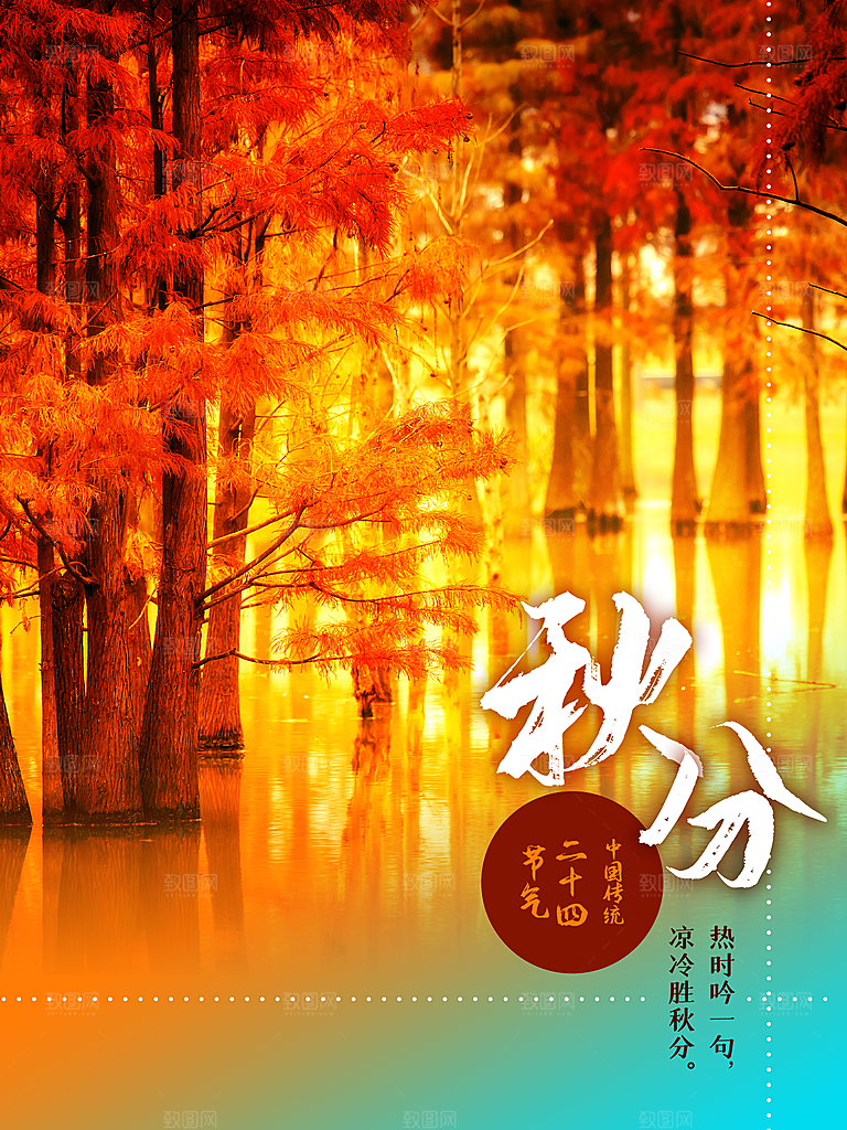 秋分节气简约大气海报