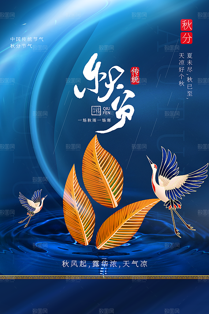 秋分节气简约大气海报