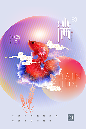 小满节气简约大气海报
