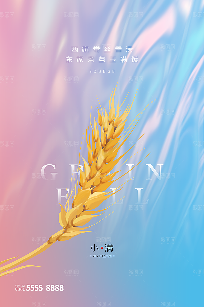 小满节气简约大气海报