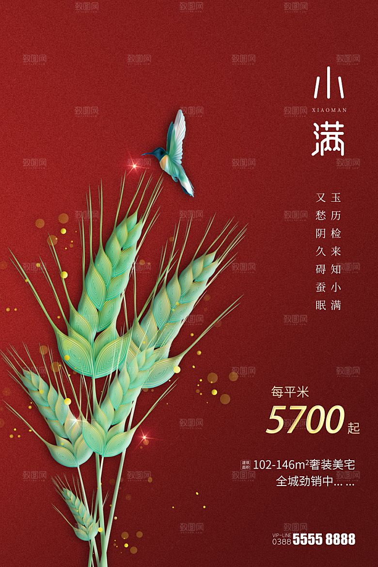 小满节气简约大气海报