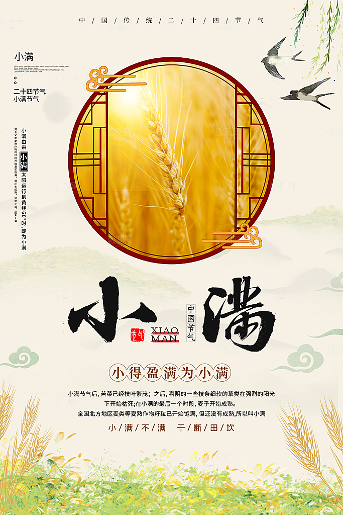小满节气简约大气海报