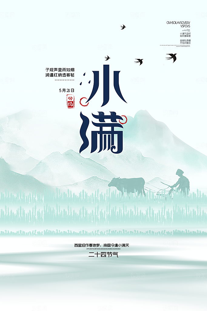 小满节气简约大气海报