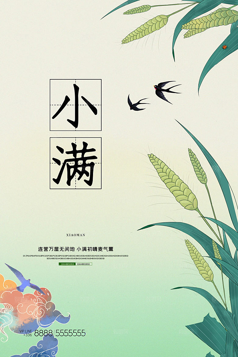 小满节气简约大气海报