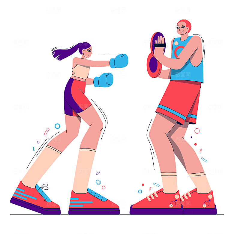 扁平青年人物运动插画素材