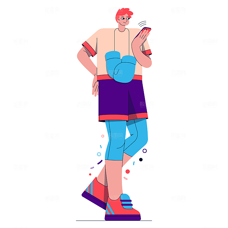 扁平青年人物运动插画素材