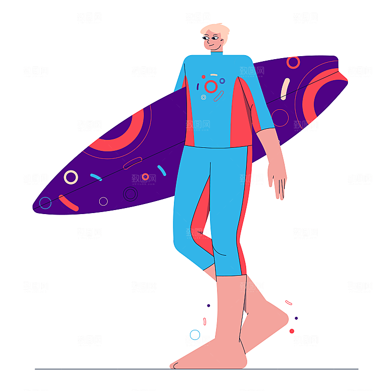 扁平青年人物运动插画素材
