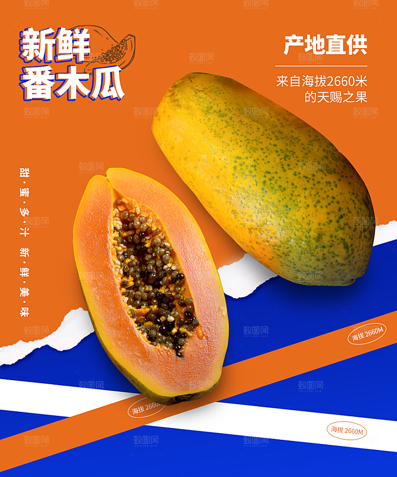 新鲜水果番木瓜海报