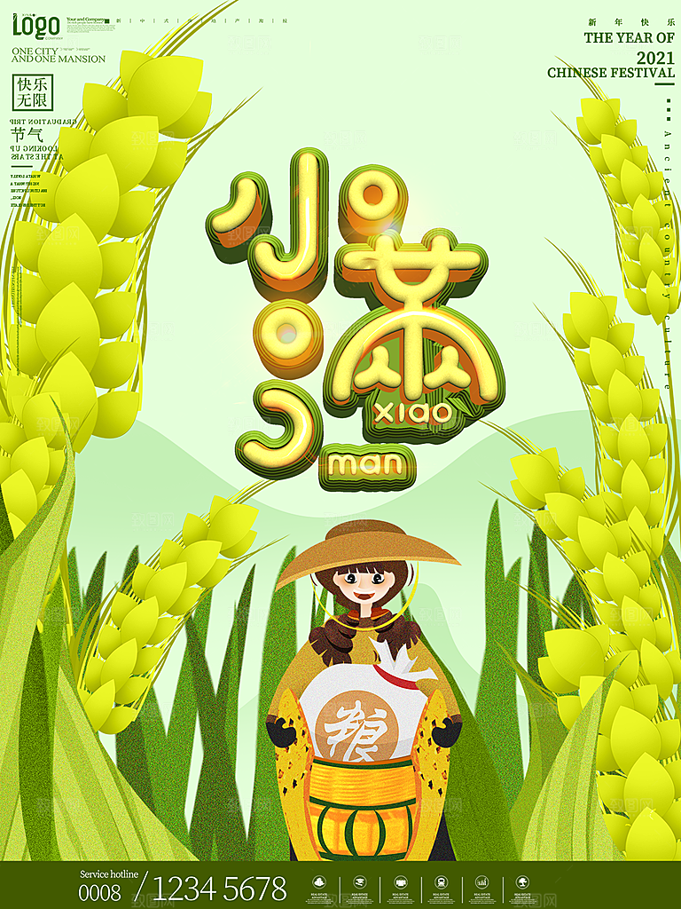 小满节气简约大气海报