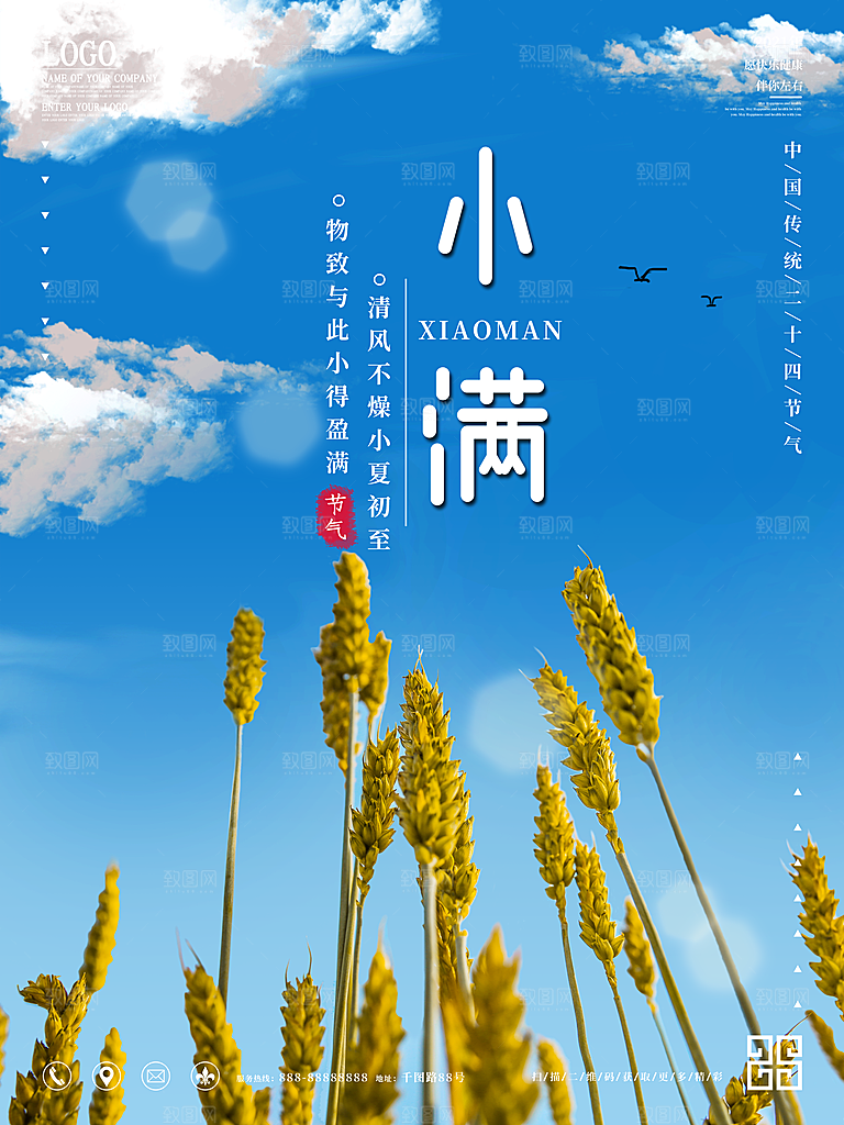 小满节气简约大气海报
