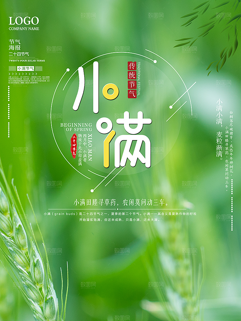 小满节气简约大气海报