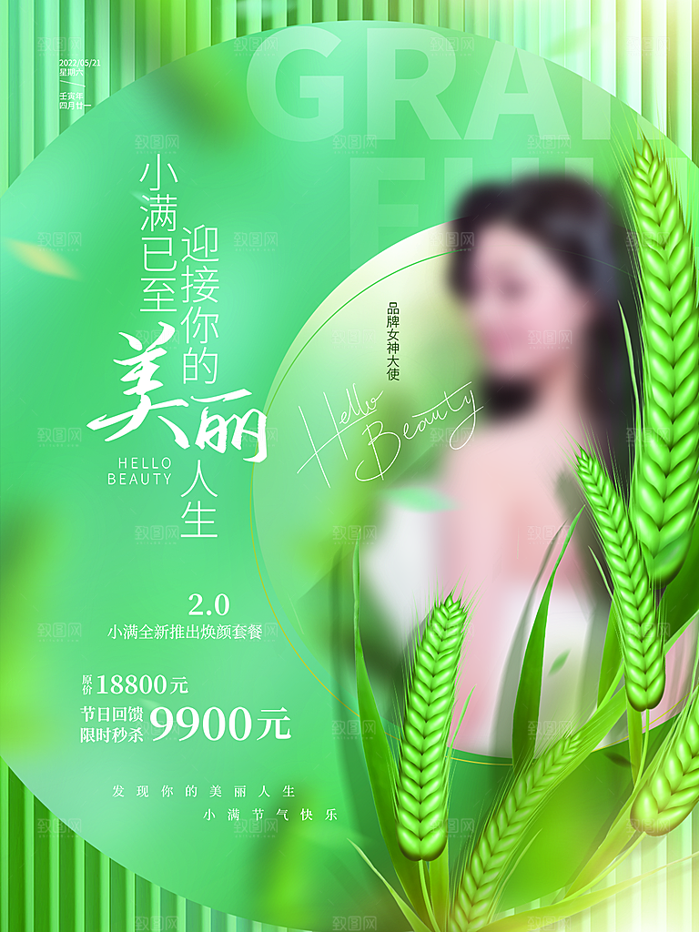 小满节气简约大气海报