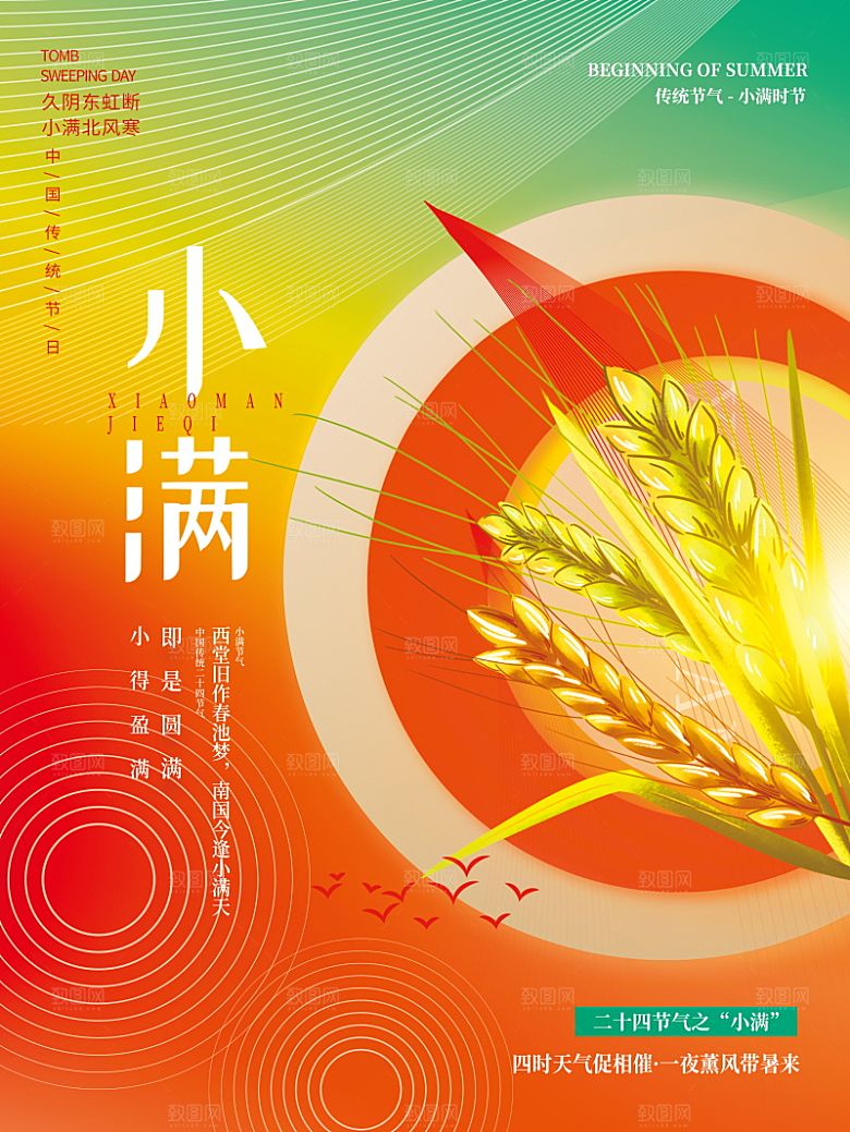 小满节气简约大气海报
