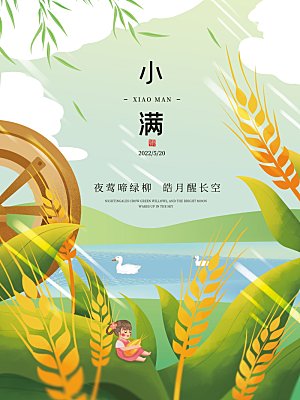小满节气简约大气海报