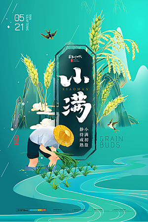 传统节气小满海报模版